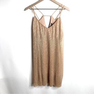 Sans Souci Gold Dress Metallic Accordion Pleated Mini Medium